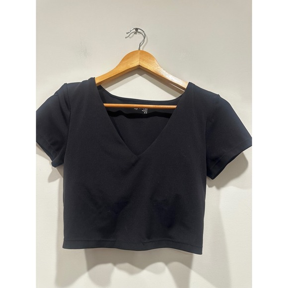 aerie Tops - OFFLINE by Aerie Real Me Black V-Neck Cropped T-Shirt Activewear Top Medium